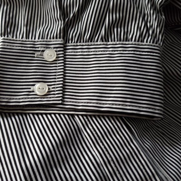 AT LAST BLACK WHITE STRIPED COTTON BLOUSE NWOT M - Picture 5 of 5
